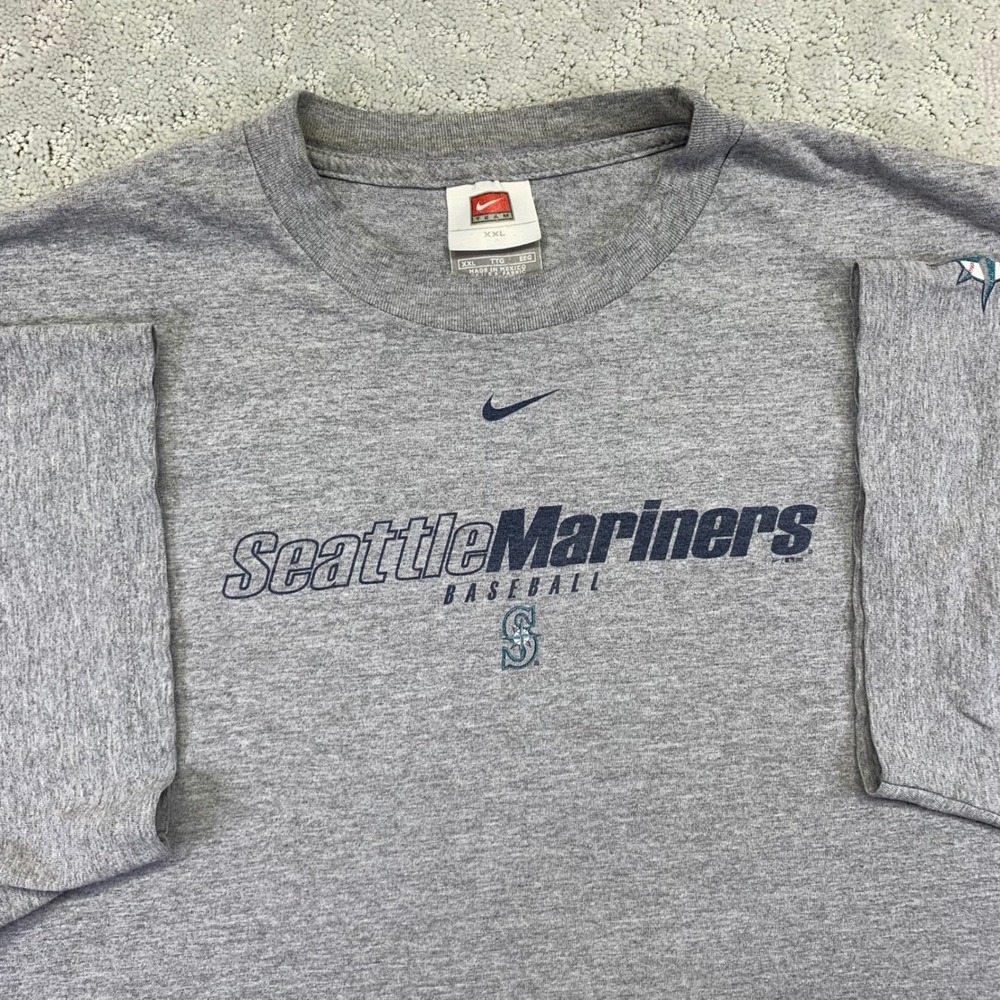 Vintage Nike Seattle Mariners Baseball T Shirt XXL Gray MLB Center Swoosh Y2k‎